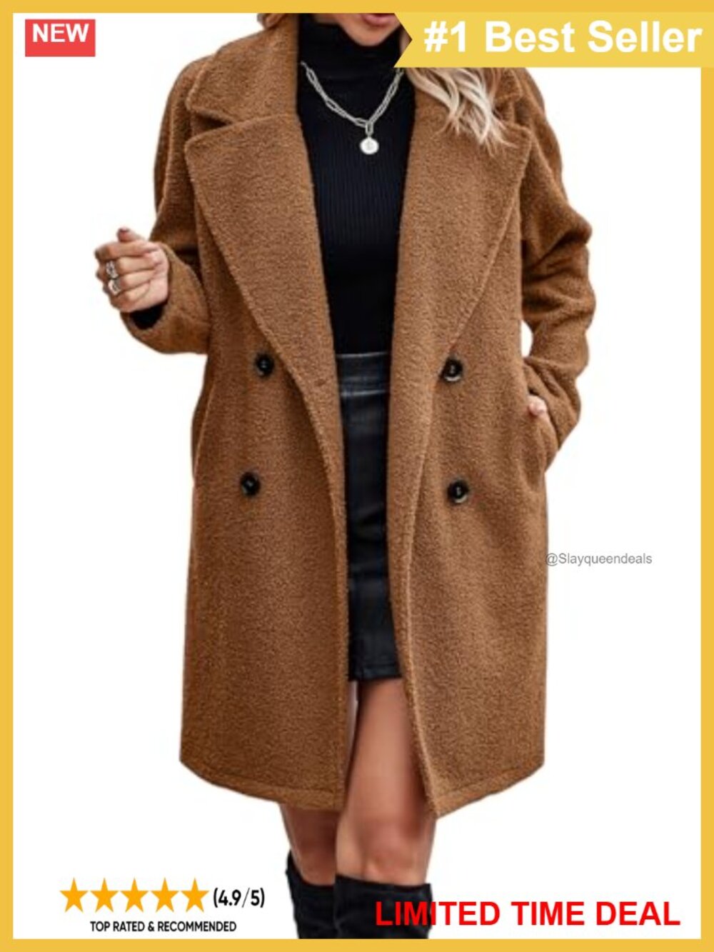 Long Sherpa Faux Fur Trench Coat Button Cardigan Pockets